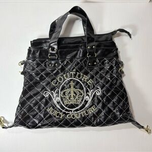 Y2K Juicy Couture Black Quilted Tote with Gold Accents